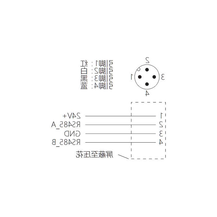 M12 4-PIN, male straight, single-end precast PUR flexible cable, shielded, purple sheath, 0C4A21-XXX